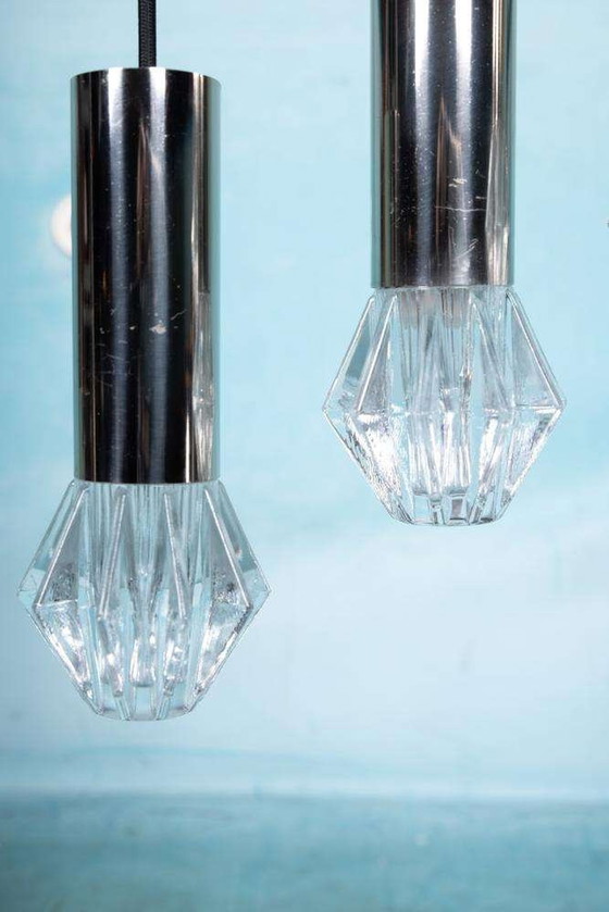 Image 1 of Space age glazen hanglampen, 70s minimalist glass pendants