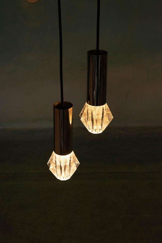 Image 1 of Space age glazen hanglampen, 70s minimalist glass pendants