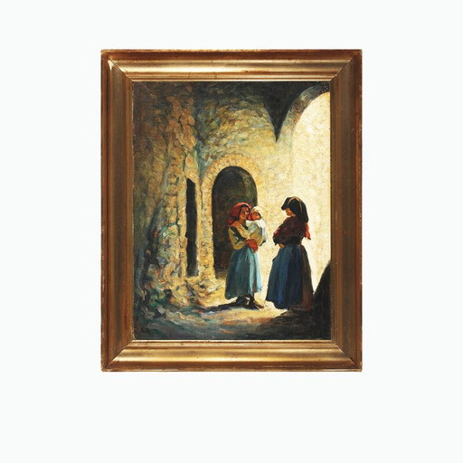 Olieverf op doek "Anticoli" vintage door Emil Krause, Denemarken 1945