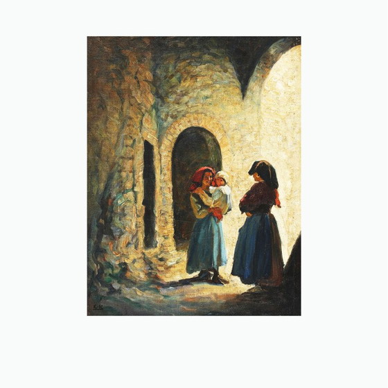 Image 1 of Olieverf op doek "Anticoli" vintage door Emil Krause, Denemarken 1945