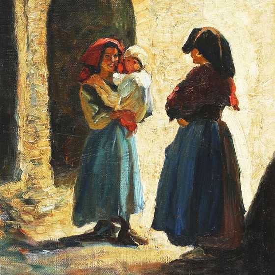 Image 1 of Olieverf op doek "Anticoli" vintage door Emil Krause, Denemarken 1945