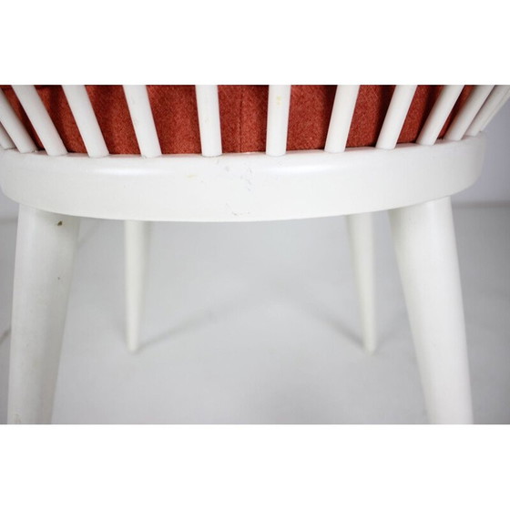 Image 1 of Set van fauteuil met vintage houten en stoffen poef, Tsjecho-Slowakije 1950-1970