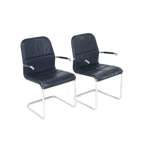 Paar vintage metalen en leren "Cicero" stoelen van Kenneth Bergenblad voor Dux Aksel, Zweden 1980