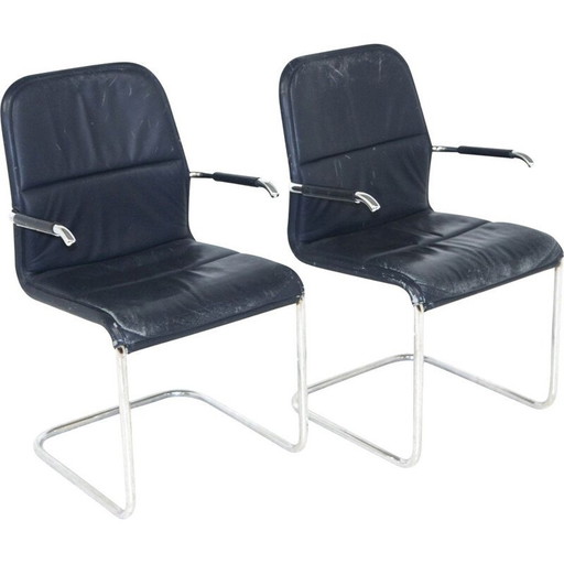 Paar vintage metalen en leren "Cicero" stoelen van Kenneth Bergenblad voor Dux Aksel, Zweden 1980