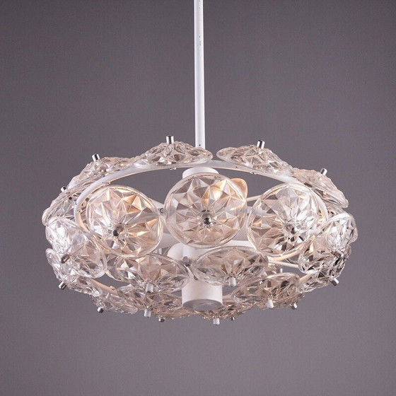 Image 1 of Vintage ronde kroonluchter met glazen plaatjes 1970