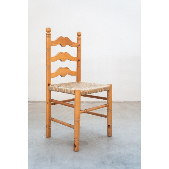 Image 1 of Set van 12 vintage rustieke grenen stoelen, Italië 1990