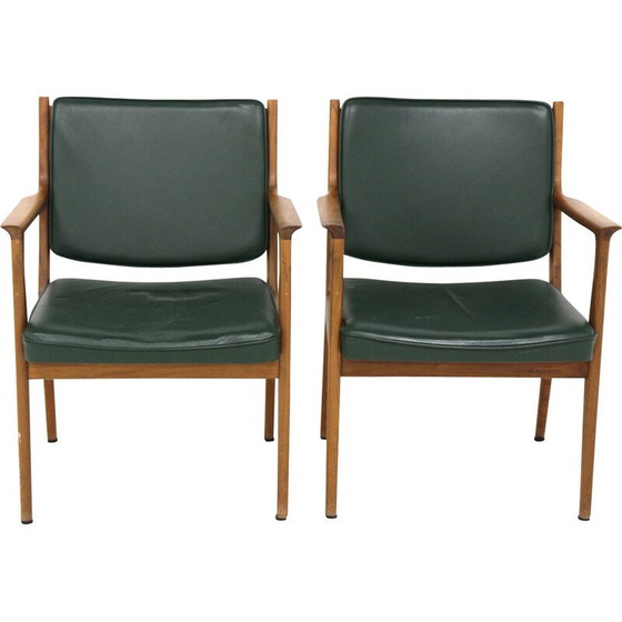 Image 1 of Paar vintage leren fauteuils van Karl Erik Ekselius, Zweden 1960