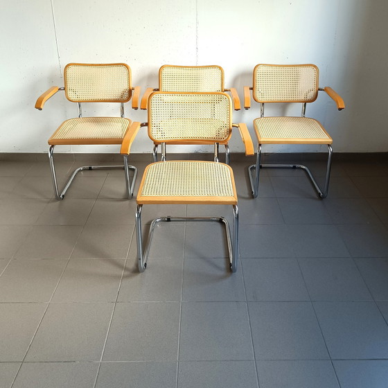 Image 1 of Set van 4 Vintage Cesca Stoelen "Made In Italy" Met Armleuningen