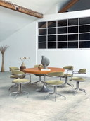 6x Italiaanse 1970s chromen ribfluwelen draaistoelen olijf groen salie kleurig