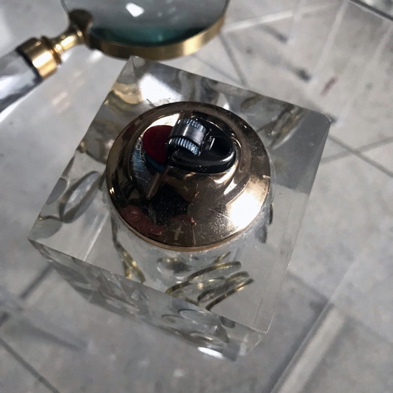 Image 1 of Vintage Tafelaansteker - Hars munt insluitsels - Pierre Giraudon - Space Age - 1970