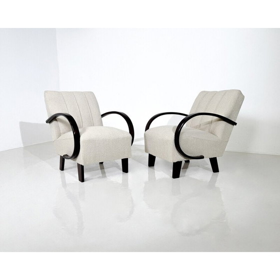 Image 1 of Paar vintage gebogen houten fauteuils van Jindrich Halabala, Tsjecho-Slowakije 1940
