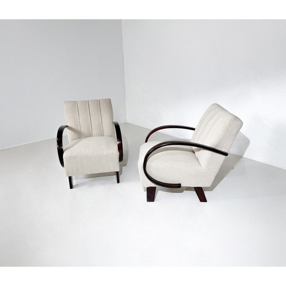 Image 1 of Paar vintage gebogen houten fauteuils van Jindrich Halabala, Tsjecho-Slowakije 1940