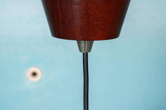 Image 1 of Vintage glazen hanglamp teak en melkglas, Midmod pendant