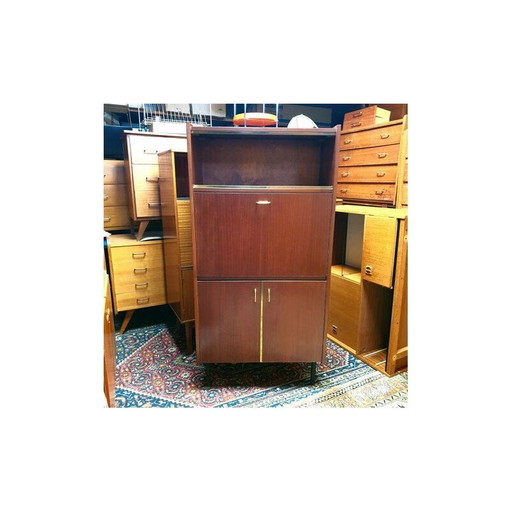 Vintage teak en zwart metalen bureau