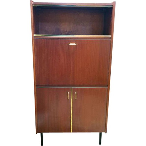 Vintage teak en zwart metalen bureau