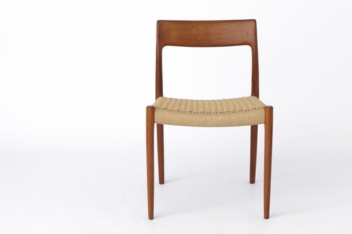 1 van 3 Niels Moller stoel, model 77, jaren 1950, papierkoordzitting, eetkamerstoelen, Mid Century, teakhout