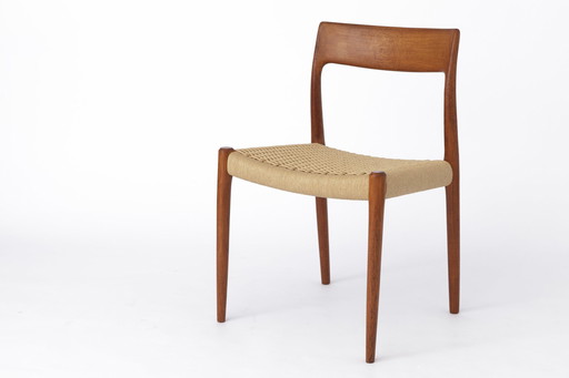 1 van 3 Niels Moller stoel, model 77, jaren 1950, papierkoordzitting, eetkamerstoelen, Mid Century, teakhout