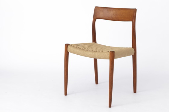 Image 1 of 1 van 3 Niels Moller stoel, model 77, jaren 1950, papierkoordzitting, eetkamerstoelen, Mid Century, teakhout