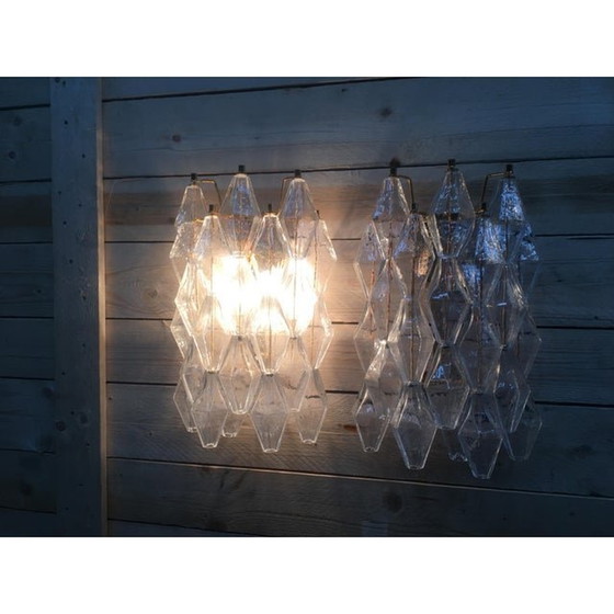 Image 1 of Paar hedendaagse Murano glas "Poliedri" wandlampen met een gouden 24 karaat metalen frame