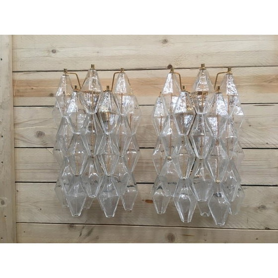 Image 1 of Paar hedendaagse Murano glas "Poliedri" wandlampen met een gouden 24 karaat metalen frame