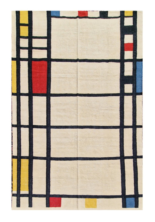 Wandtapijt Piet Mondriaan Trafalgar Square Xxème handgemaakte wol 247 X 170 cm