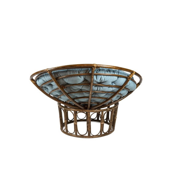 Image 1 of Paar vintage "Papasan" fauteuils van rotan en gewatteerde stof, 1970