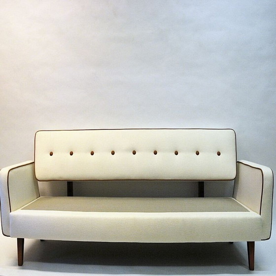 Image 1 of Vintage witte wollen bank en daybed van Ire Möbler Zweden 1950