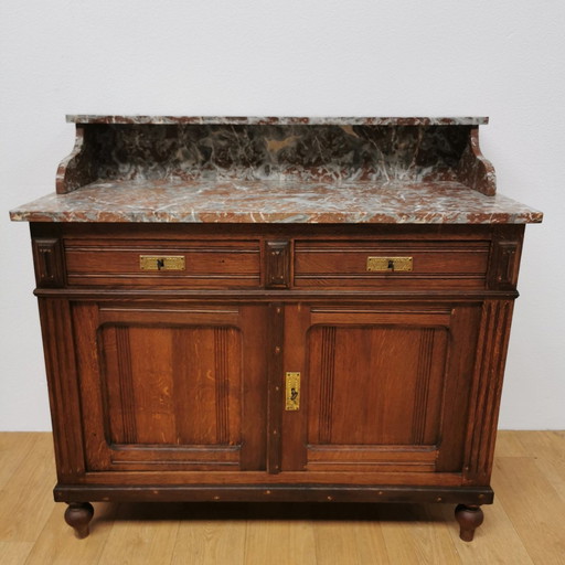 Vintage Frans Dressoir Commode, Ladekast, Badkamermeubel Met Marmer Blad