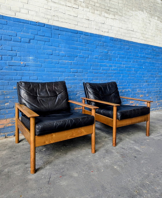 Image 1 of 2 Midcentury Leather Lounge Chairs 1960S