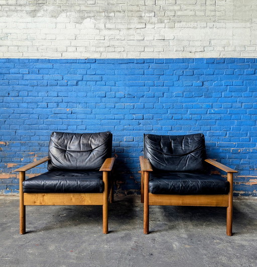 2 Midcentury Leather Lounge Chairs 1960S