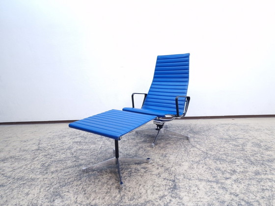 Image 1 of Hermann Miller Ea 124 Ea 125 Design fauteuil Leren fauteuil Stoel Vitra Eames blauw#2