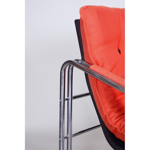 Paar Mid Century fauteuils in staal en stof, Tsjechië 1960