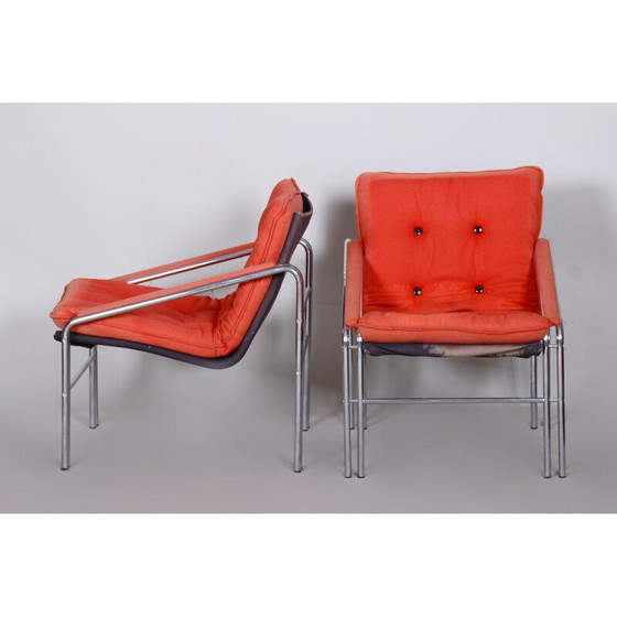Image 1 of Paar Mid Century fauteuils in staal en stof, Tsjechië 1960