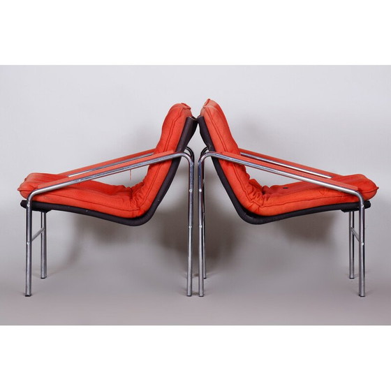 Image 1 of Paar Mid Century fauteuils in staal en stof, Tsjechië 1960