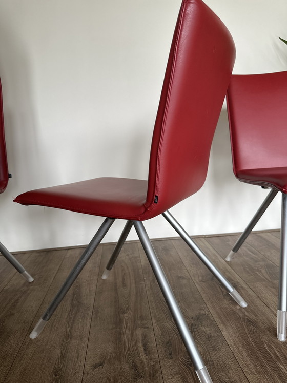 Image 1 of 2x Rood lederen stoelen Arco