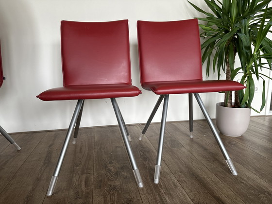 Image 1 of 2x Rood lederen stoelen Arco