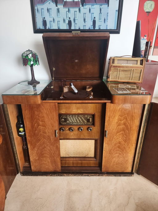 Art Deco radio & platendraaier meubel