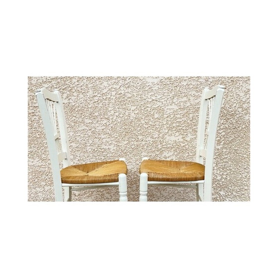 Image 1 of Paar vintage witte rieten stoelen, 1980