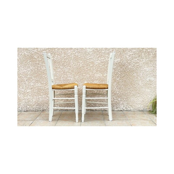 Image 1 of Paar vintage witte rieten stoelen, 1980