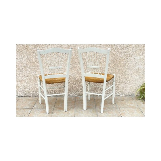 Image 1 of Paar vintage witte rieten stoelen, 1980