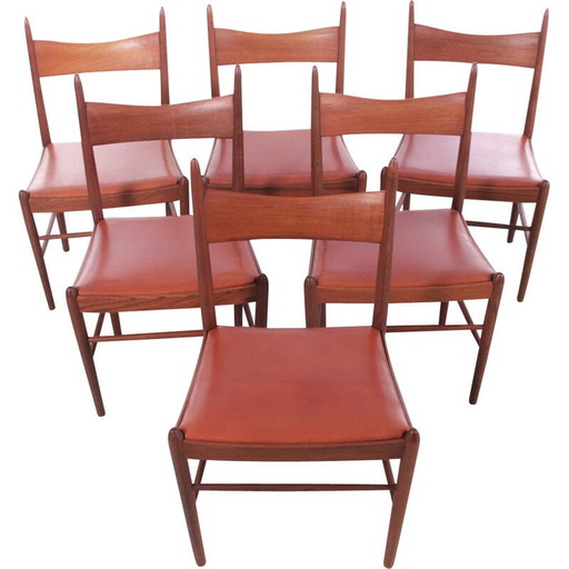 Set van 6 vintage Scandinavische teakhouten stoelen