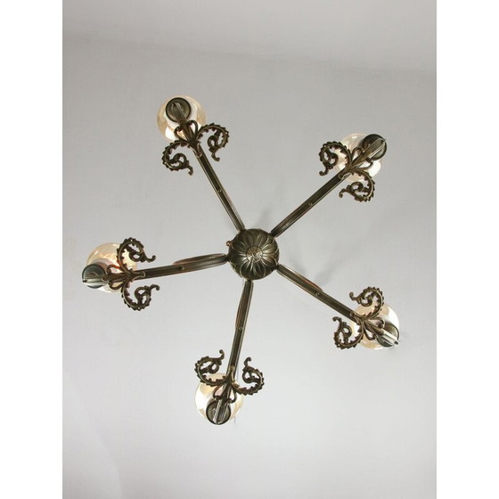 Image 1 of Vintage Franse Art-deco messing kroonluchter, jaren 1930