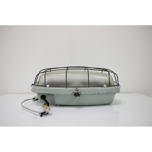 Vintage industriële plafondlamp type 511 32 01 in metaal en glas, Tsjechoslowakije 1990