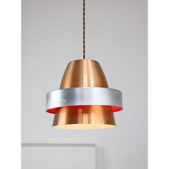 Image 1 of Vintage Space Age hanglamp van koperkleurig aluminium, Italië 1970