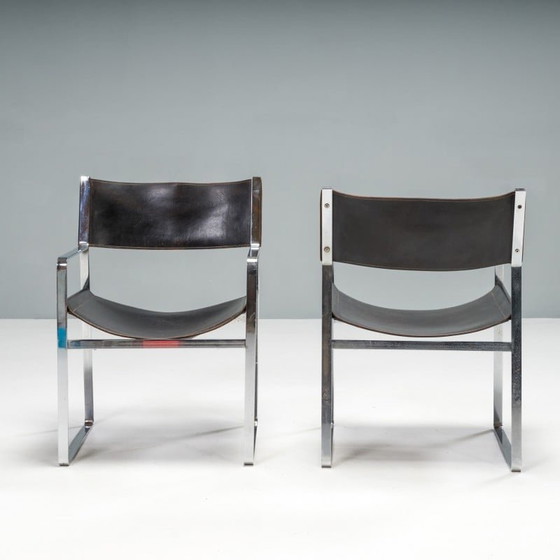 Image 1 of Paar vintage Jh-813 zwart lederen fauteuils van Hans J. Wegner voor Johannes Hansen