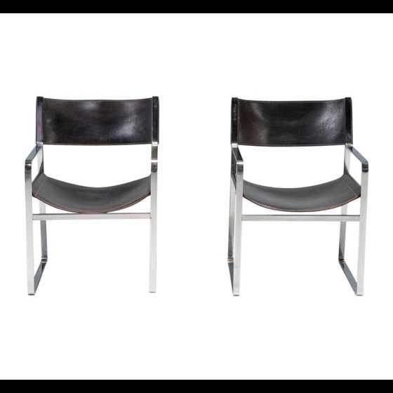 Image 1 of Paar vintage Jh-813 zwart lederen fauteuils van Hans J. Wegner voor Johannes Hansen