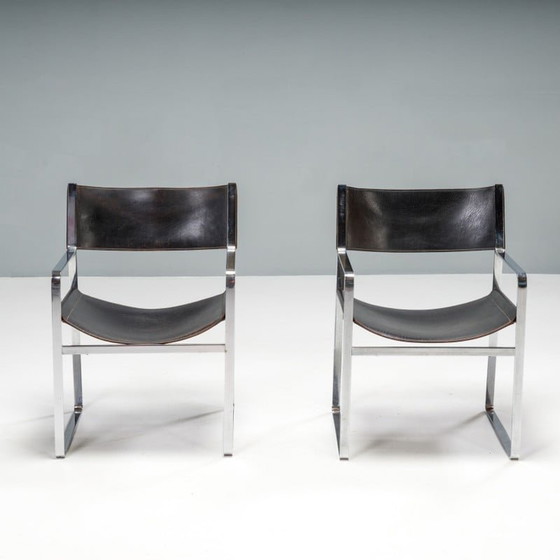 Image 1 of Paar vintage Jh-813 zwart lederen fauteuils van Hans J. Wegner voor Johannes Hansen
