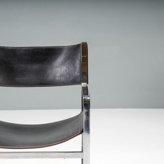 Image 1 of Paar vintage Jh-813 zwart lederen fauteuils van Hans J. Wegner voor Johannes Hansen