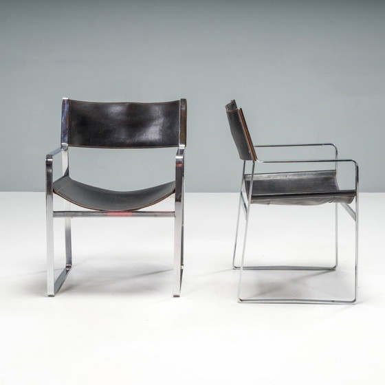 Image 1 of Paar vintage Jh-813 zwart lederen fauteuils van Hans J. Wegner voor Johannes Hansen
