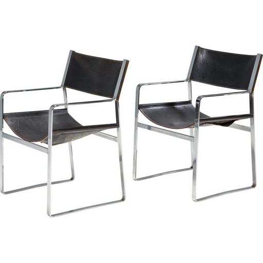 Paar vintage Jh-813 zwart lederen fauteuils van Hans J. Wegner voor Johannes Hansen